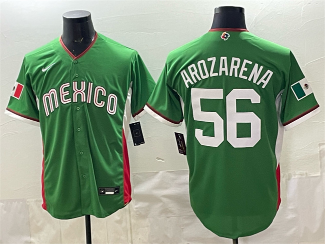 Men's Mexico Baseball #56 Randy Arozarena Green 2026 World Baseball Classic Home Stadium Stitched Jersey Men's Mexico Baseball #56 Randy Arozarena Green 2026 World Baseball Classic Home Stadium Stitched Jersey